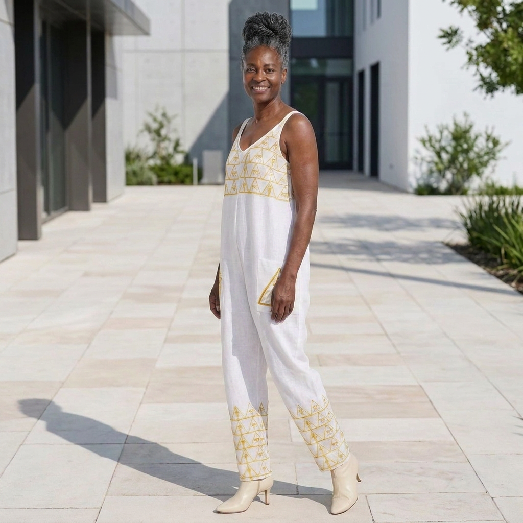 Isis V-Neck Jumpsuit | Kemet Series | Black & White | Kinky Nomad
