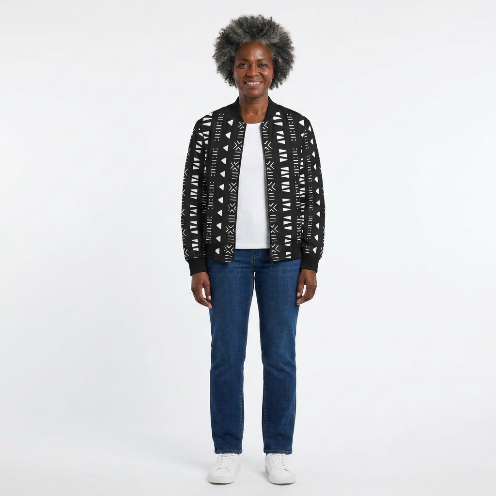 Women's Bomber Jacket | Angles Bogolan Ghana Isis | Kinky Nomad