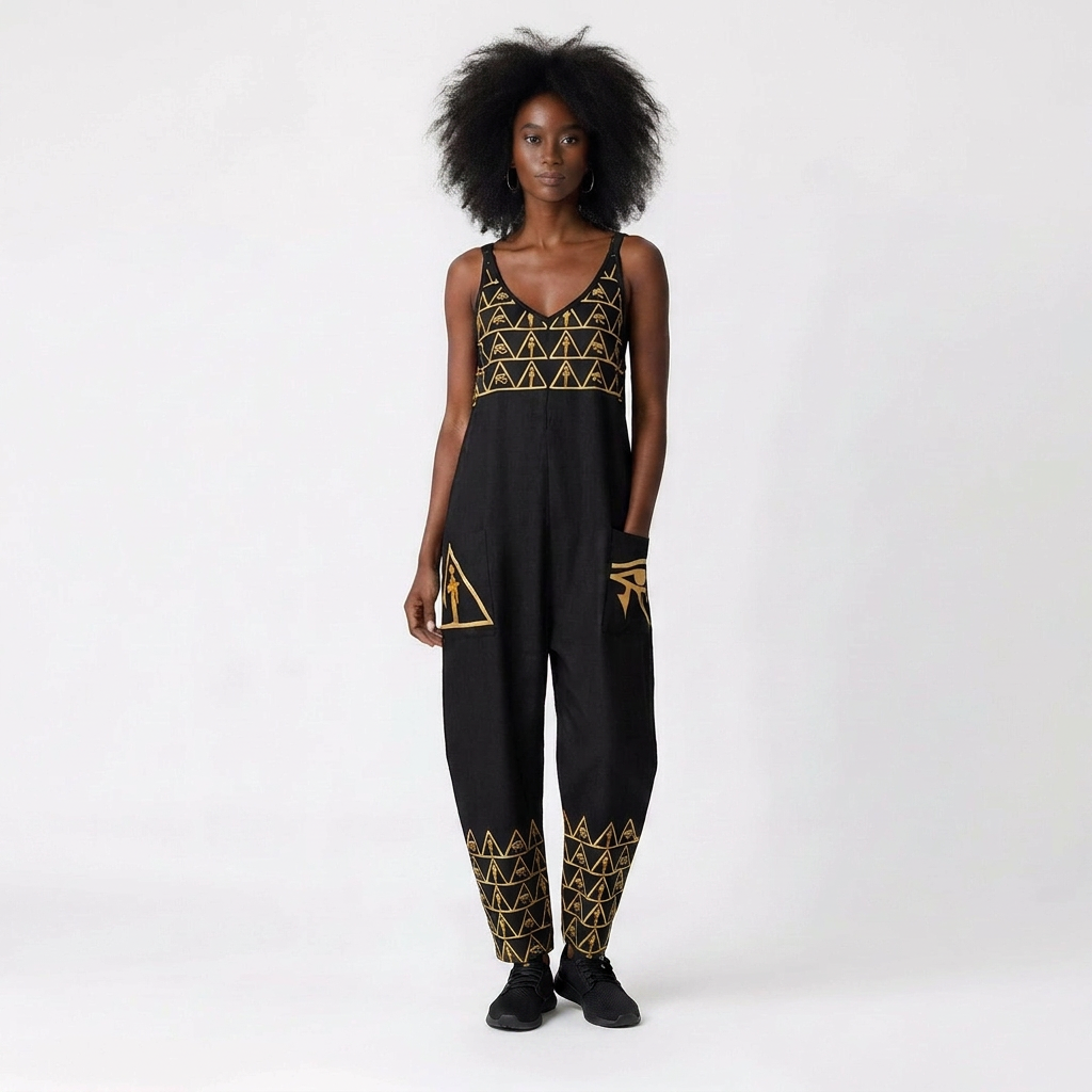 Isis V-Neck Jumpsuit | Kemet Series | Black & Gold | Kinky Nomad