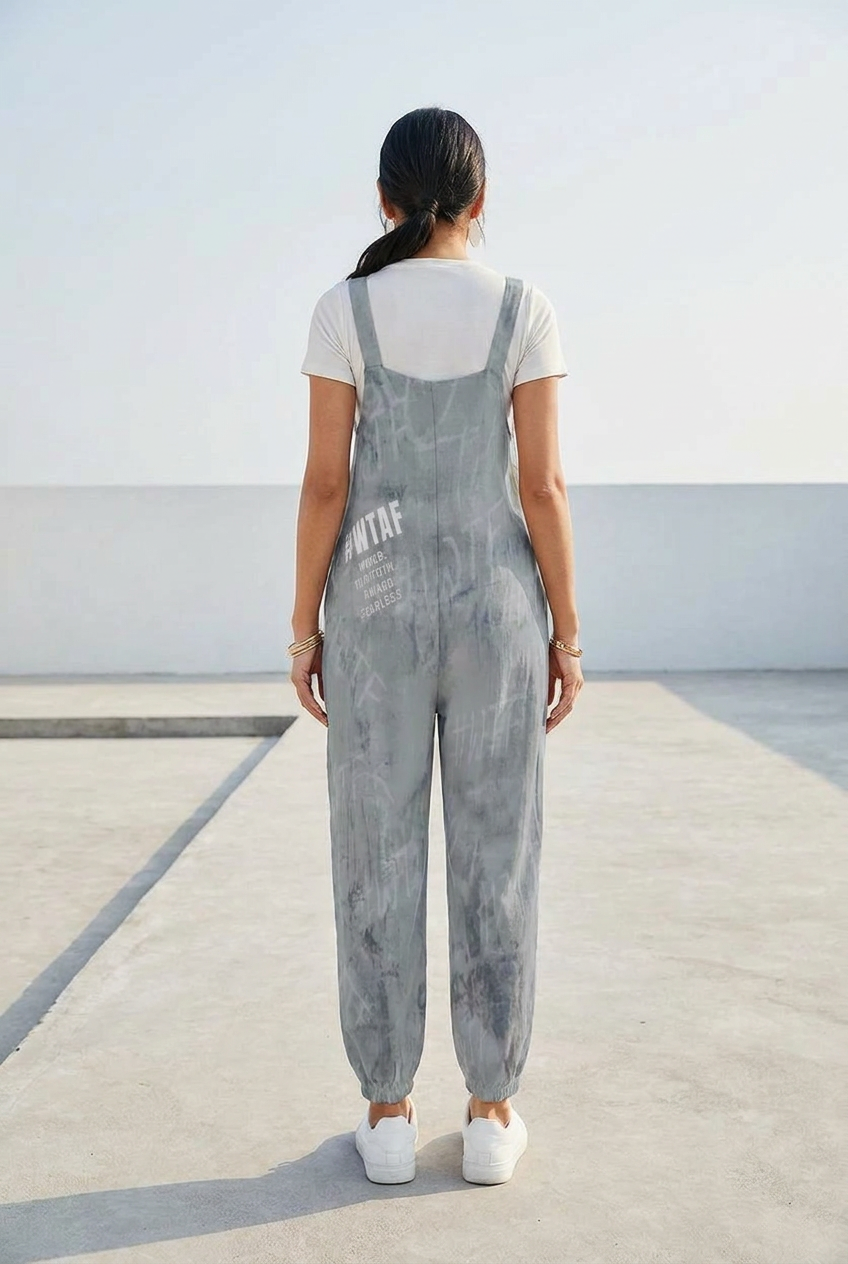 WTAF Baggy Jumpsuit – Oversized Bow Strap Streetwear Romper Baggy Suspender Jumpsuit