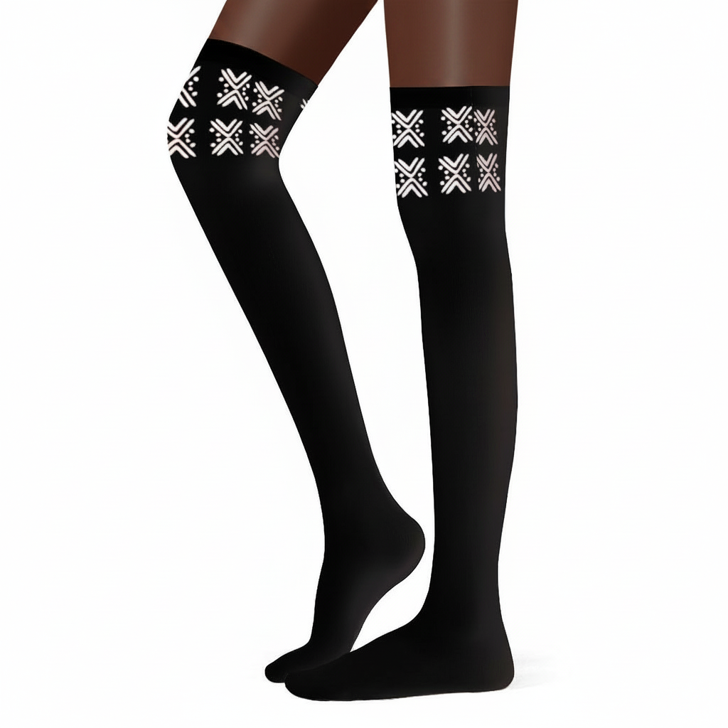Printed Thigh-High Stockings | Isis Bogolan Angles | Kinky Nomad