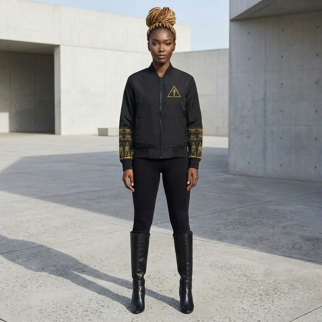 Women's Bomber Jacket | Angles Bogolan Ghana Isis | Kinky Nomad
