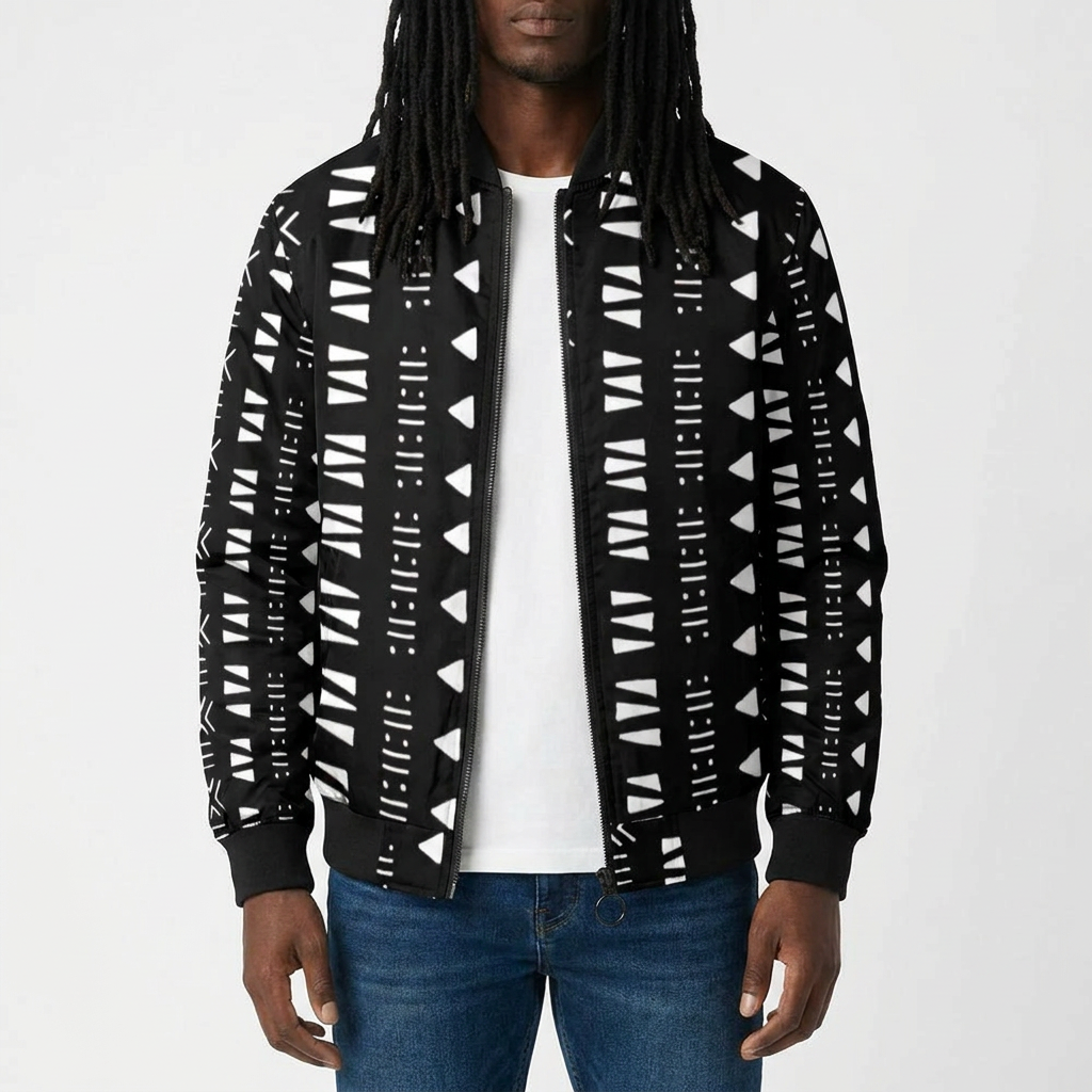 Men's Bomber Jacket | Angles Bogolan Ghana Kemet | Kinky Nomad