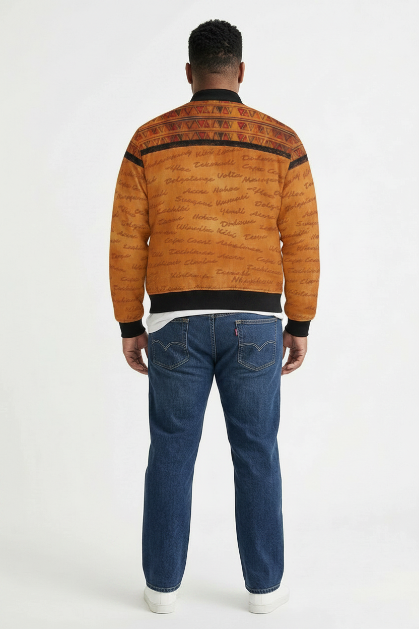 Ghana Print Bomber Jacket | All Roads Lead to Ghana | Kinky Nomad