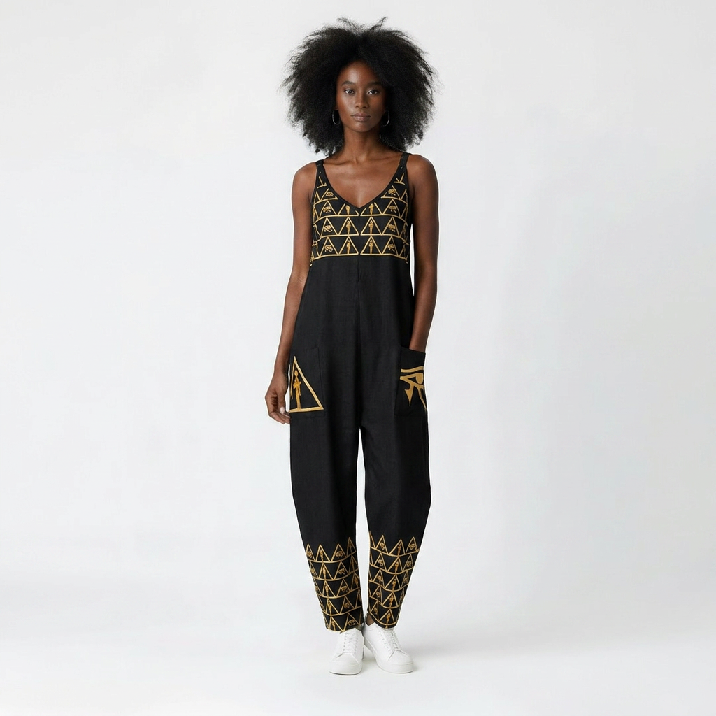 Isis V-Neck Jumpsuit | Kemet Series | Black & Gold | Kinky Nomad