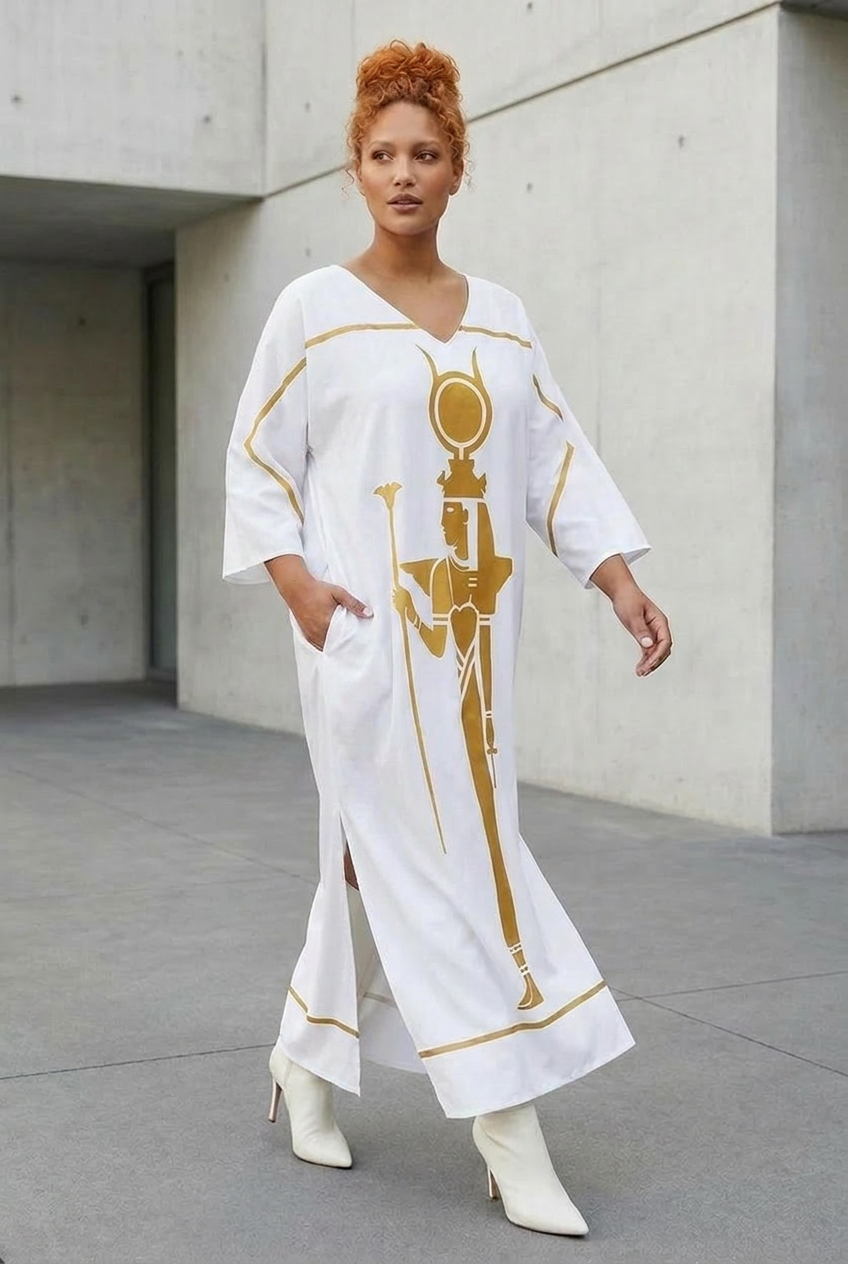 White Isis Kaftan | Egyptian Goddess Kaftan | Kemet Collection | Kinky Nomad