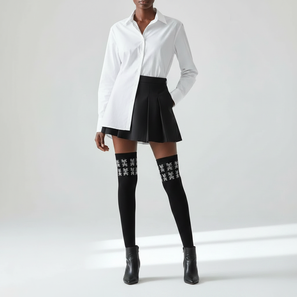 Printed Thigh-High Stockings | Isis Bogolan Angles | Kinky Nomad