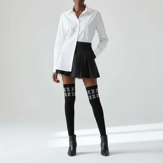 Printed Thigh-High Stockings | Isis Bogolan Angles | Kinky Nomad