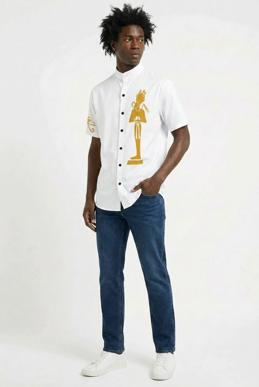 Stand Up Collar Shirt | Osiris Gold Print | Kemet Series | Kinky Nomad
