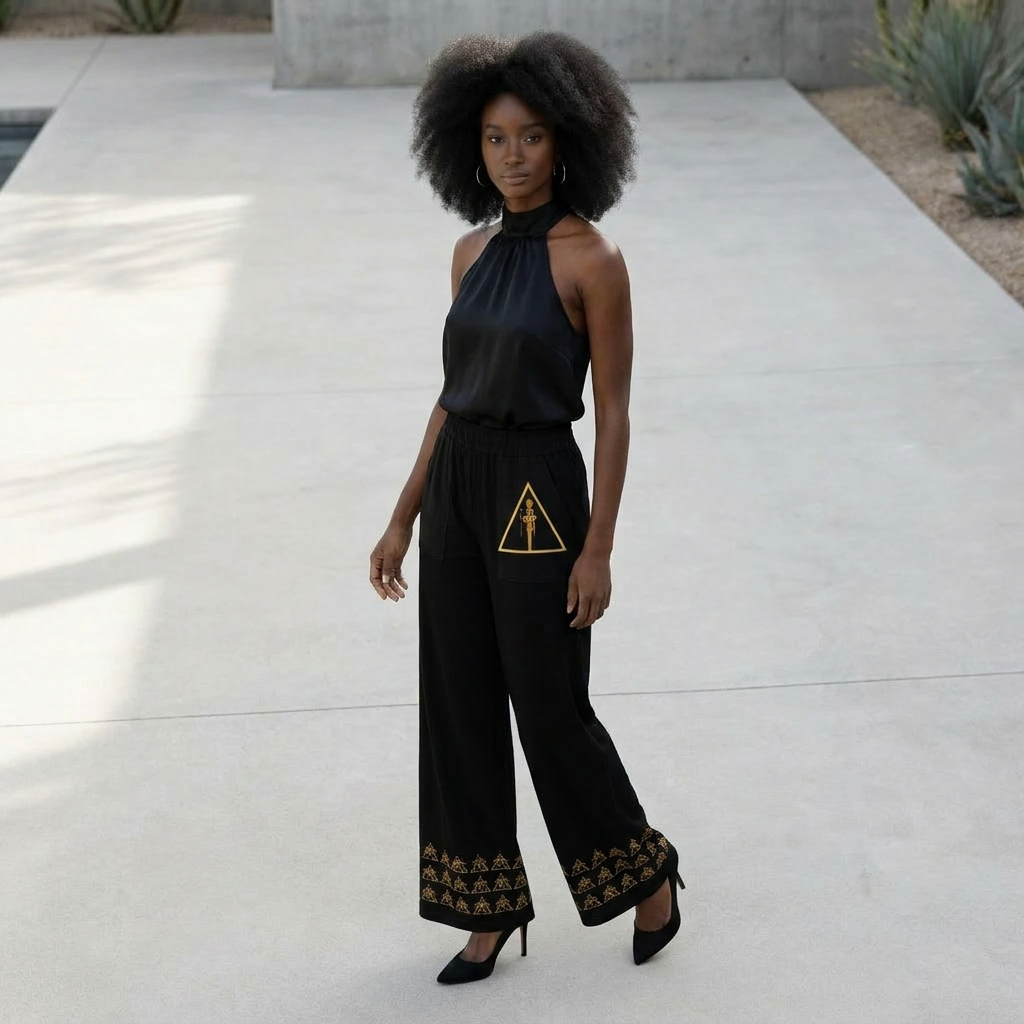 Printed Wide Leg Pants | Angles Bogolan Ghana Isis | Kinky Nomad