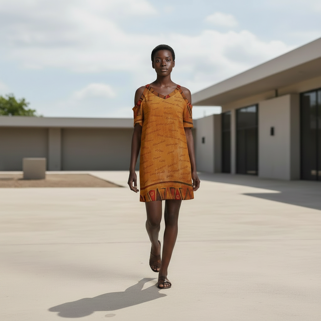 Ghana Inspired African Print Cold Shoulder Dress | Kinky Nomad