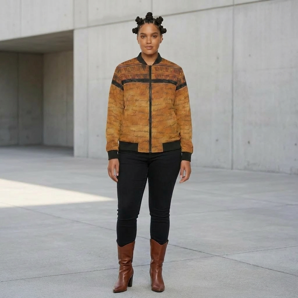 Women's Bomber Jacket | Angles Bogolan Ghana Isis | Kinky Nomad