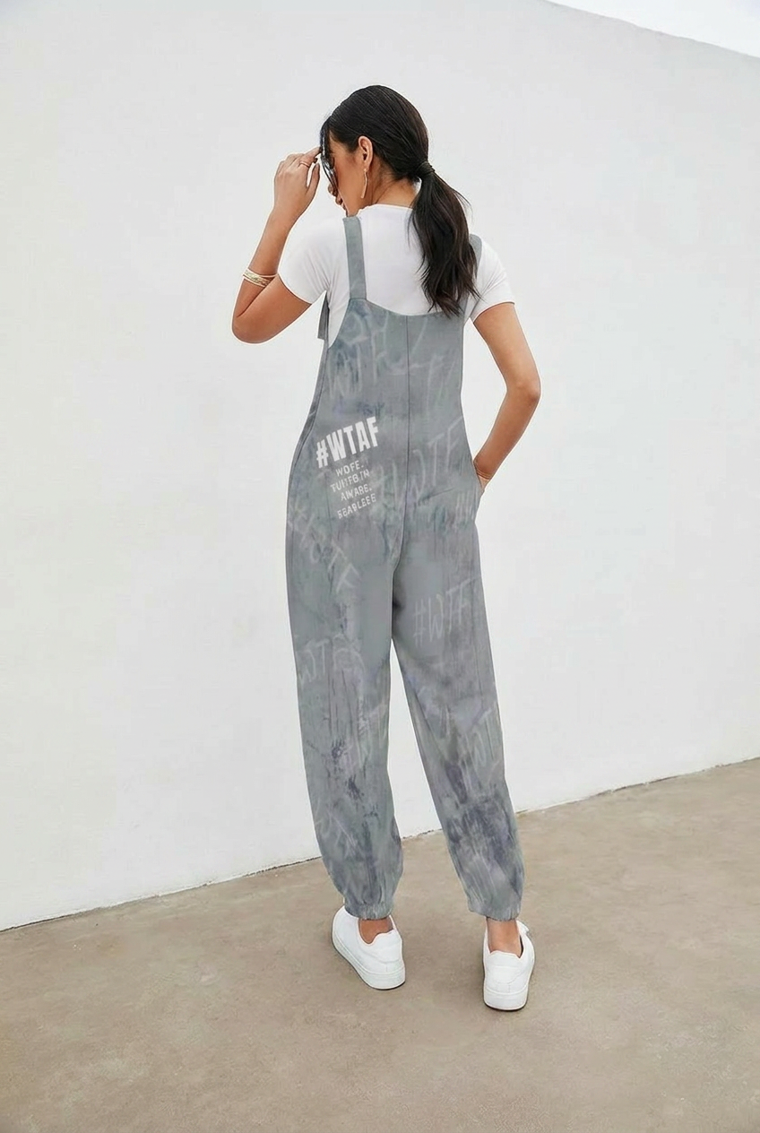 WTAF Baggy Jumpsuit – Oversized Bow Strap Streetwear Romper Baggy Suspender Jumpsuit