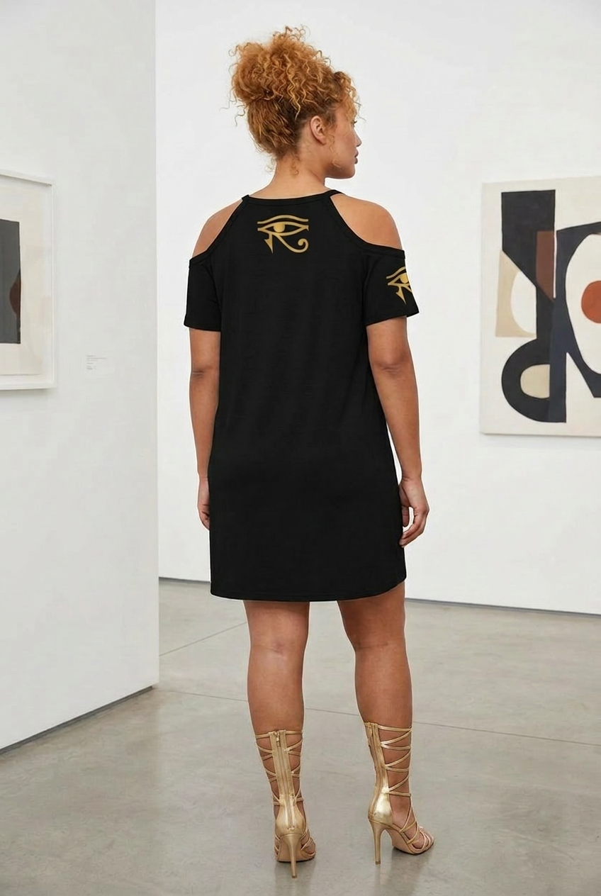 Isis Dress | Egyptian Goddess Cold Shoulder Dress | Kemet Collection | Kinky Nomad