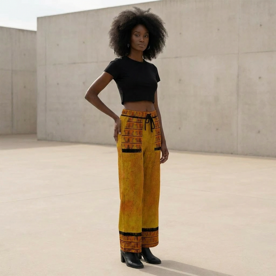 Printed Wide Leg Pants | Angles Bogolan Ghana Ground | Kinky Nomad