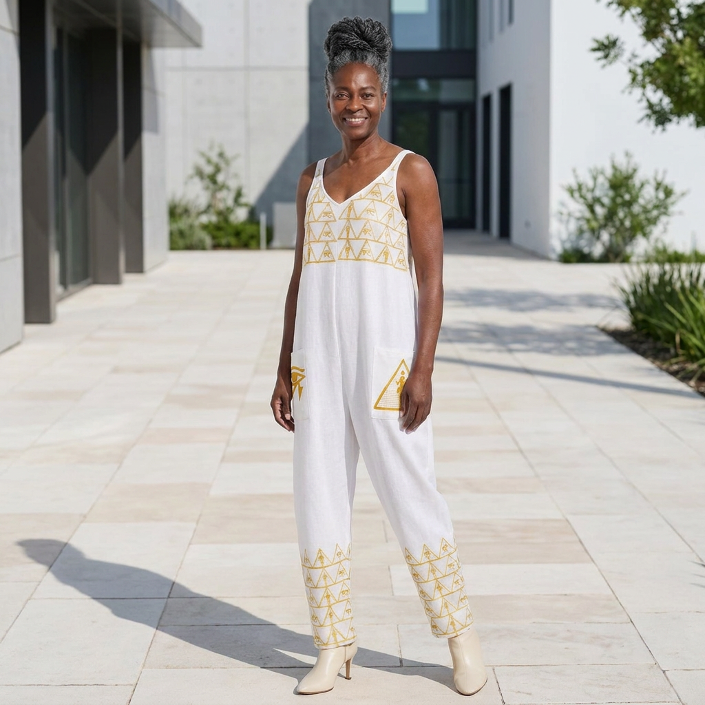 Isis V-Neck Jumpsuit | Kemet Series | Black & White | Kinky Nomad