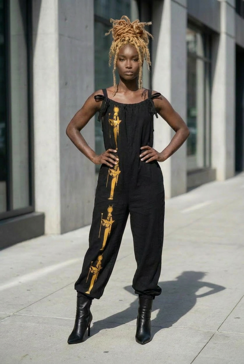 Baggy Harem Jumpsuit | Kemet Angles Ghana Print | Kinky Nomad