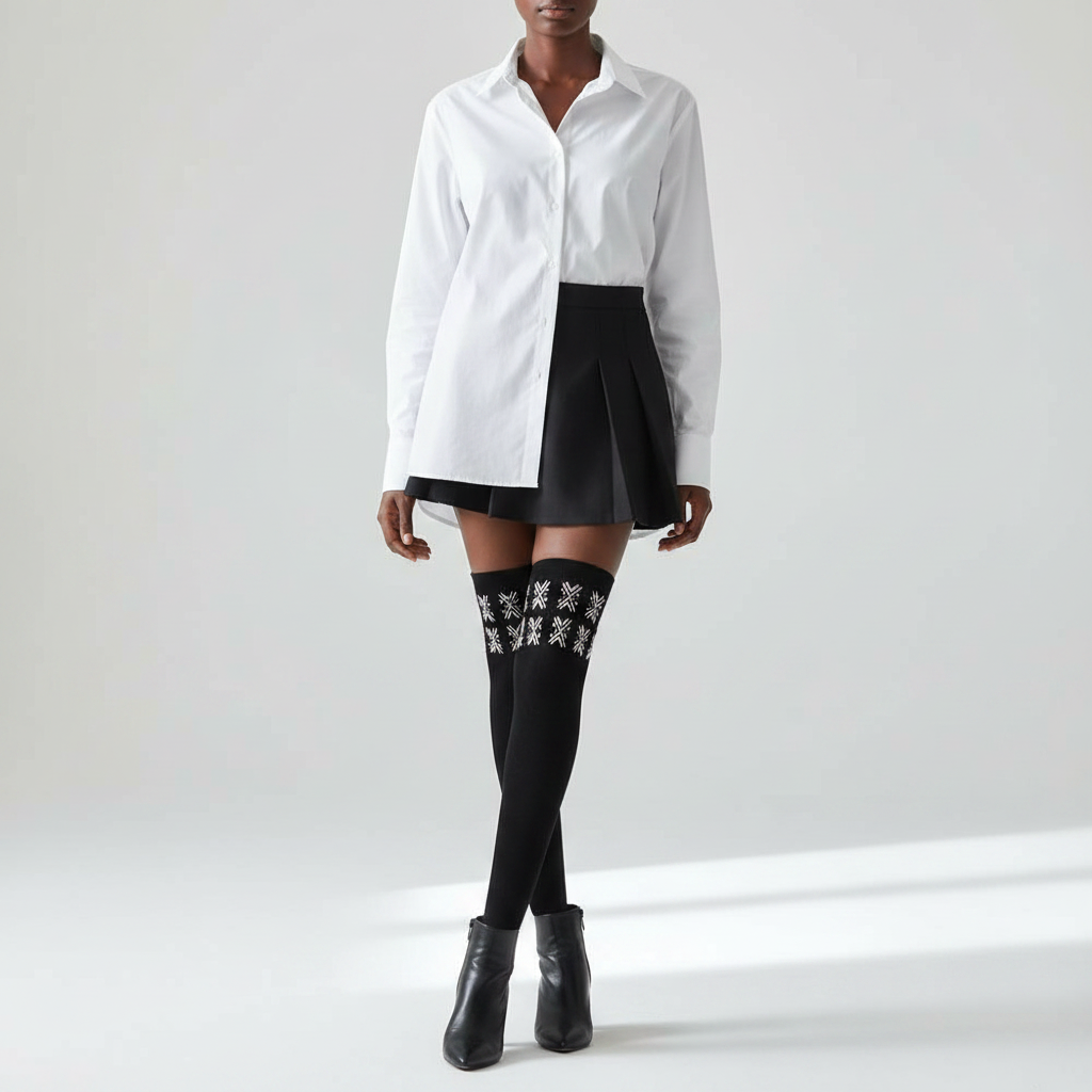 Printed Thigh-High Stockings | Isis Bogolan Angles | Kinky Nomad