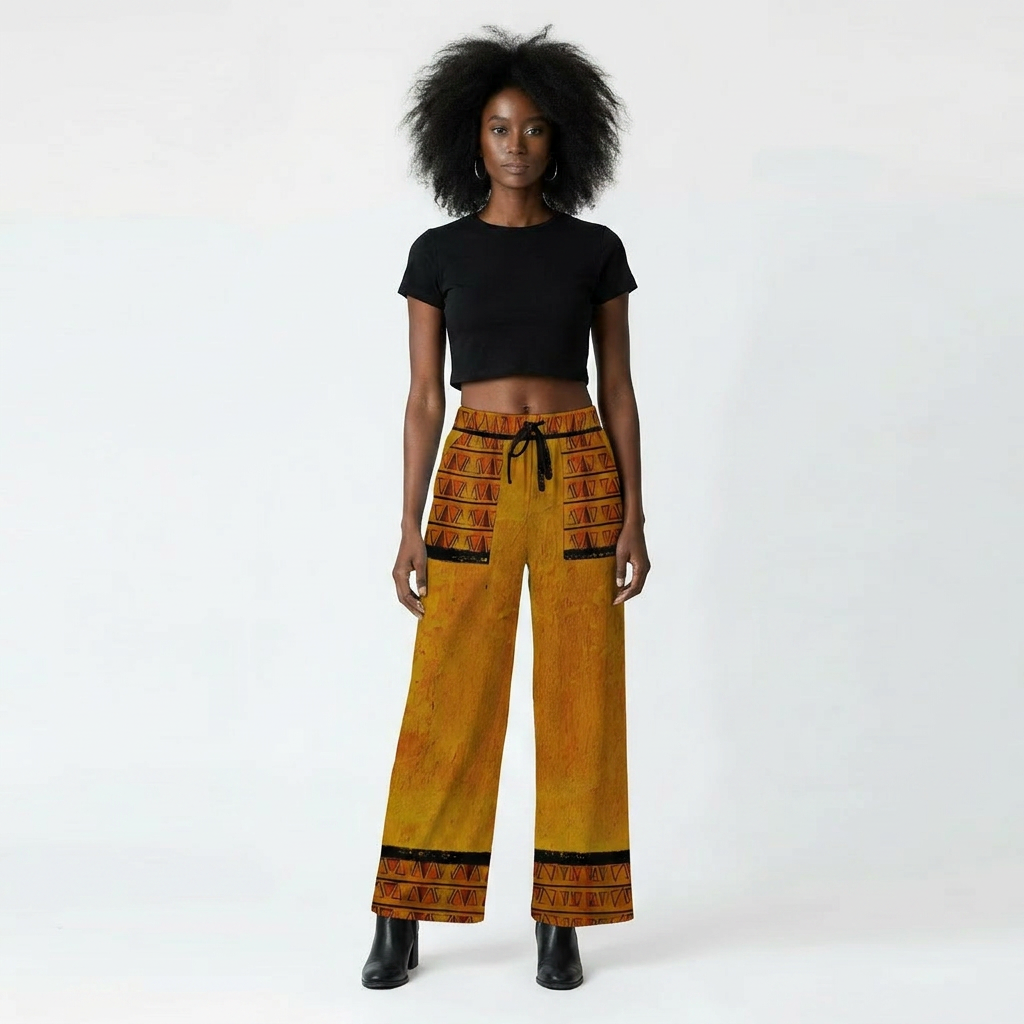 Printed Wide Leg Pants | Angles Bogolan Ghana Ground | Kinky Nomad