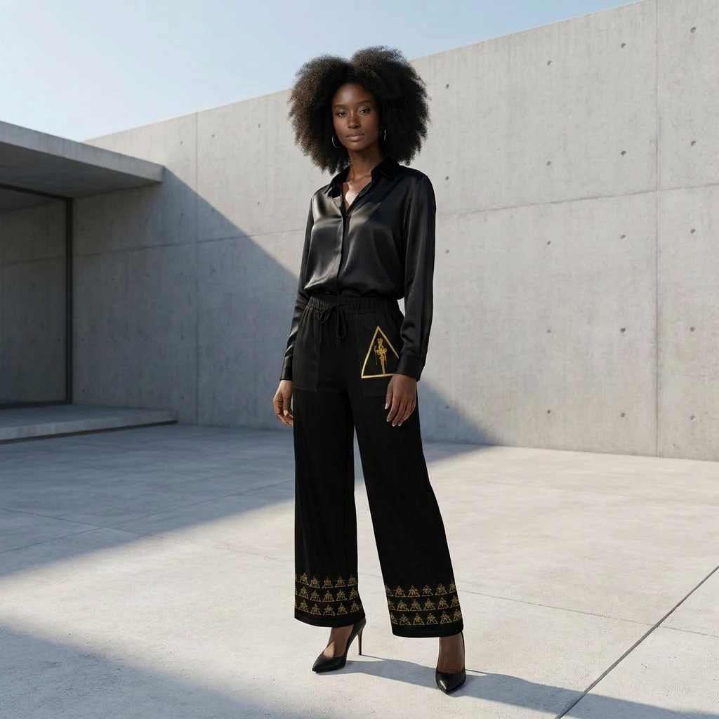 Printed Wide Leg Pants | Angles Bogolan Ghana Isis | Kinky Nomad