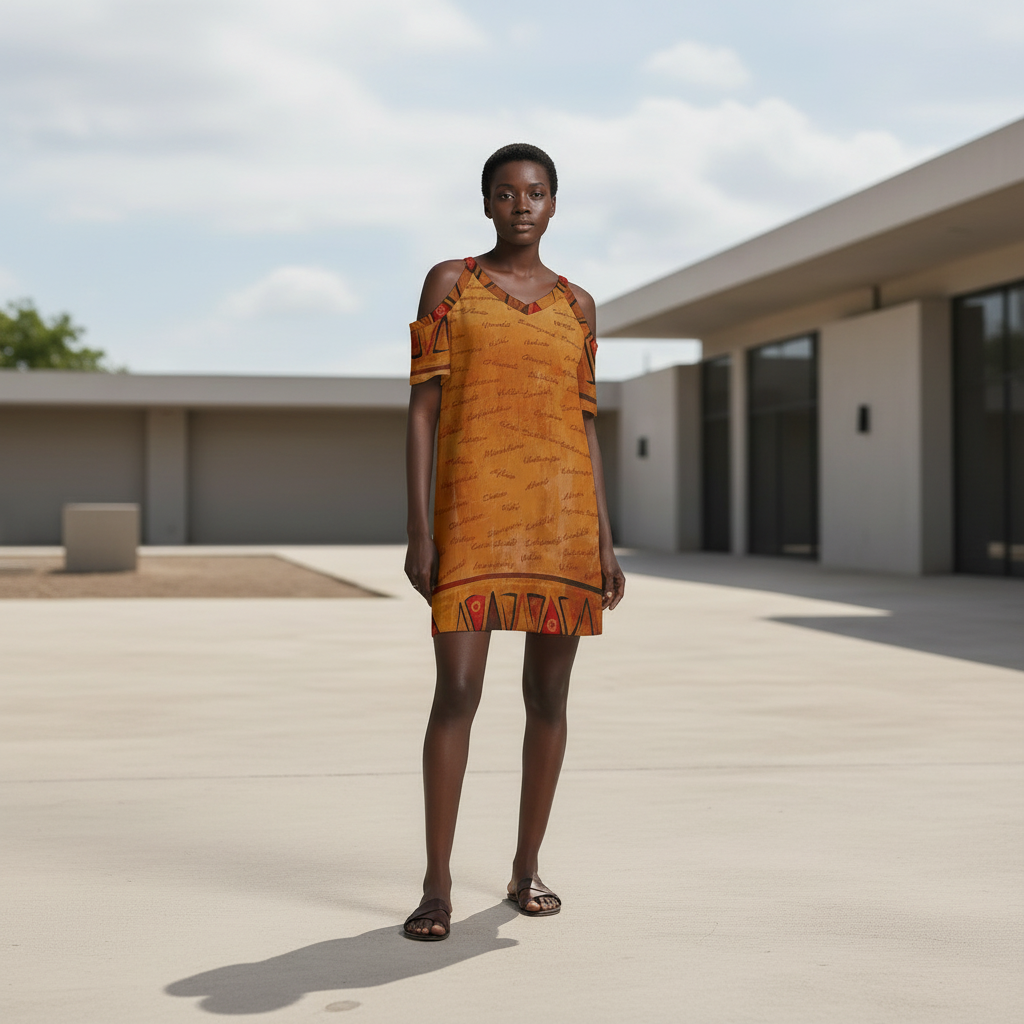 Ghana Inspired African Print Cold Shoulder Dress | Kinky Nomad