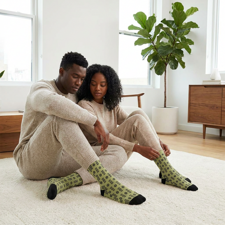Adinkra Print Crew Socks | Savanna Sole | Boho Sole & Crown | Kinky Nomad