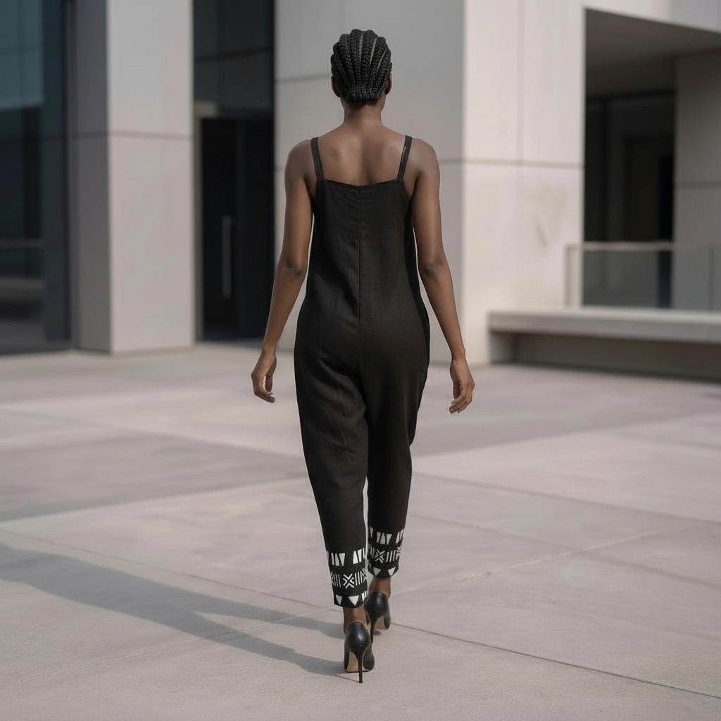 Bogolan Print V-Neck Jumpsuit | Afro Boho | Mud Cloth | Kinky Nomad