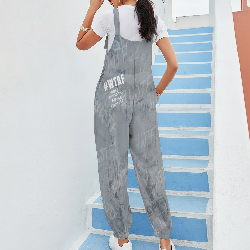 WTAF Baggy Jumpsuit – Oversized Bow Strap Streetwear Romper Baggy Suspender Jumpsuit