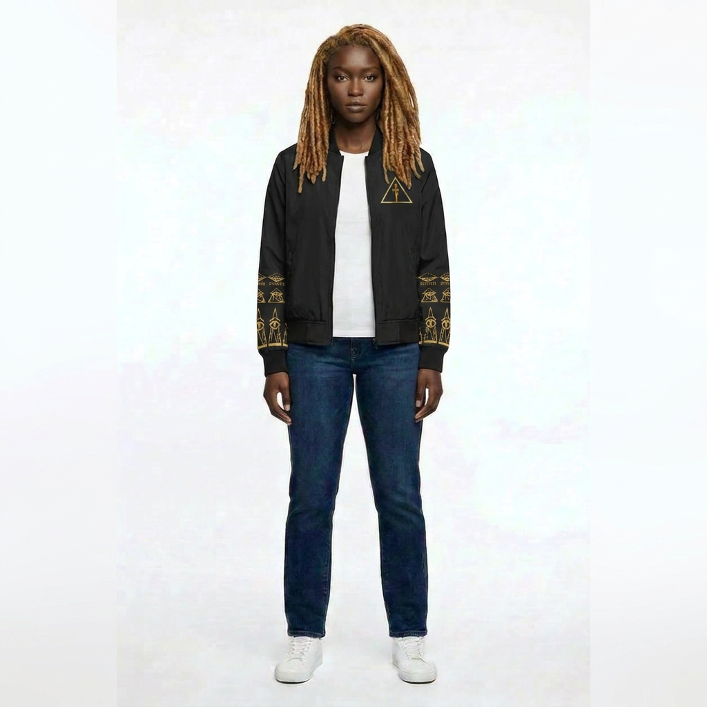 Women's Bomber Jacket | Angles Bogolan Ghana Isis | Kinky Nomad