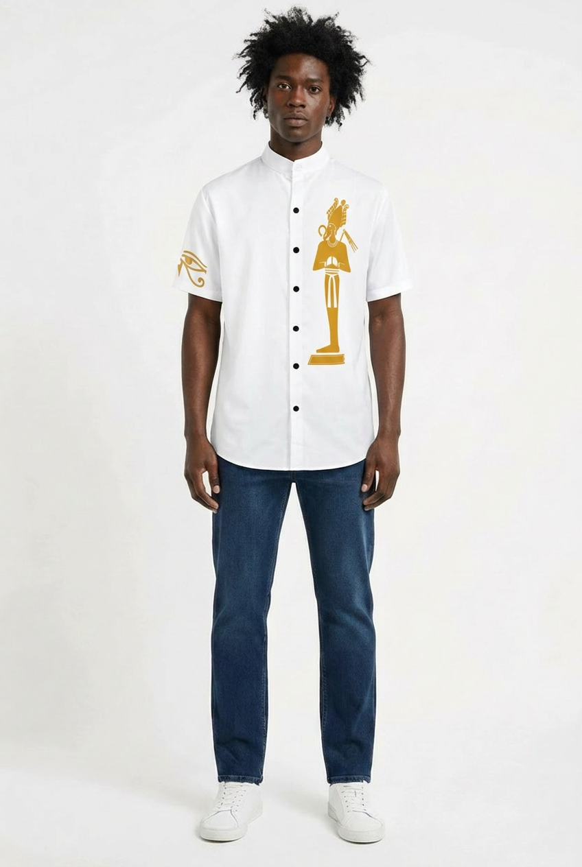 Stand Up Collar Shirt | Osiris Gold Print | Kemet Series | Kinky Nomad