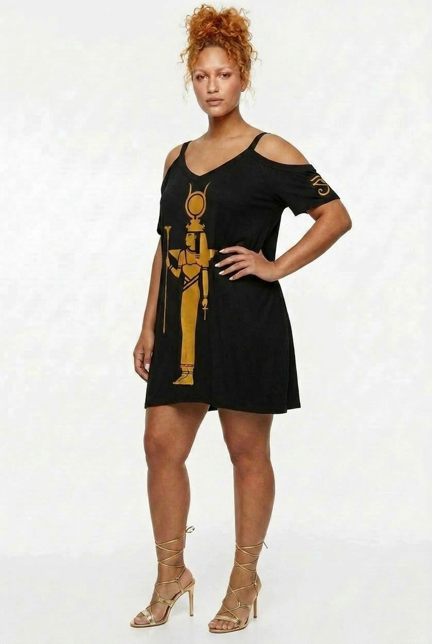 Isis Dress | Egyptian Goddess Cold Shoulder Dress | Kemet Collection | Kinky Nomad
