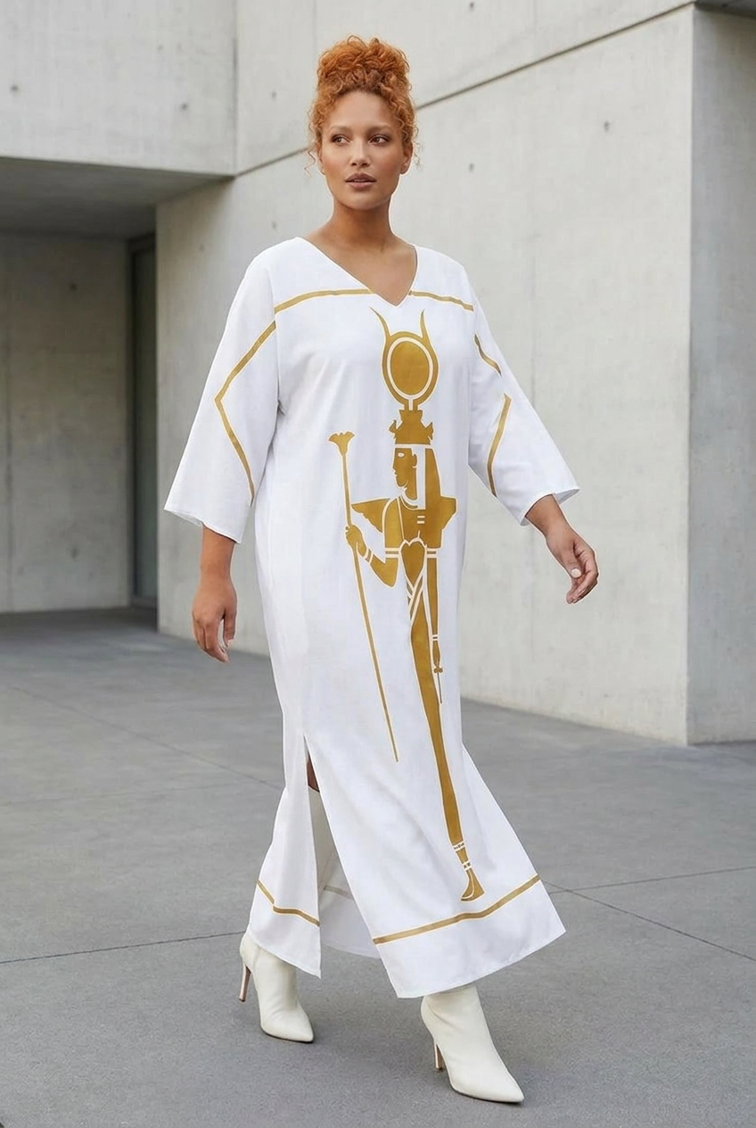 White Isis Kaftan | Egyptian Goddess Kaftan | Kemet Collection | Kinky Nomad