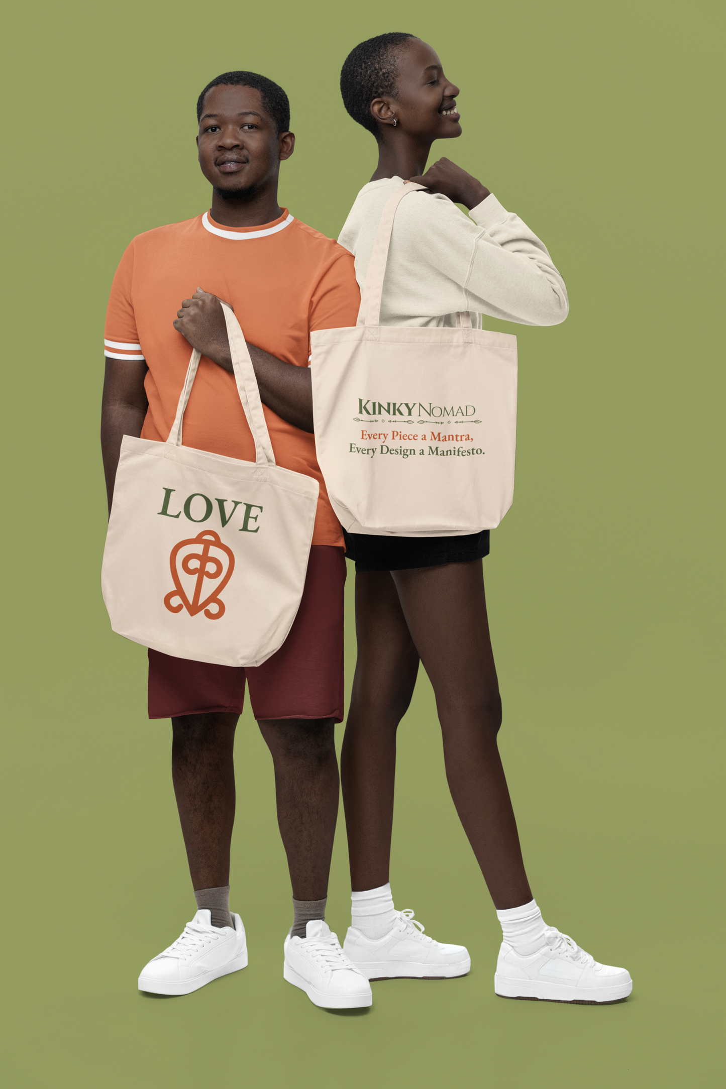 LOVE Adinkra Organic Cotton Tote Bag | Eco-Friendly African Symbol Tote by Kinky Nomad