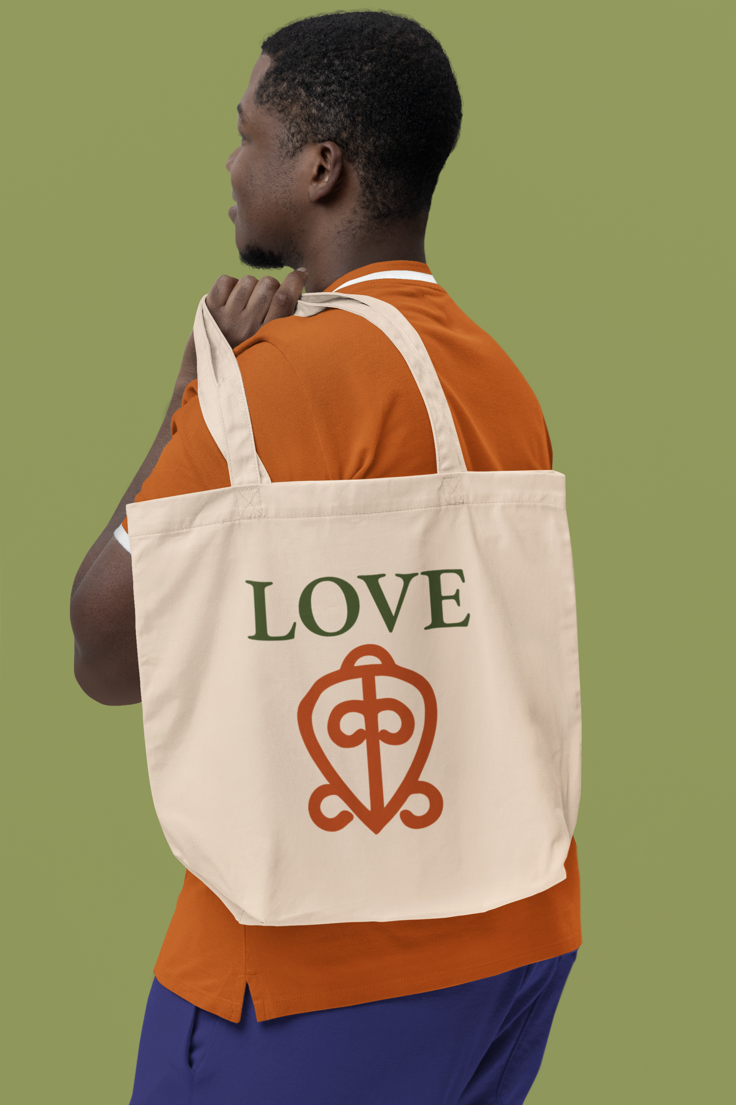 LOVE Adinkra Organic Cotton Tote Bag | Eco-Friendly African Symbol Tote by Kinky Nomad