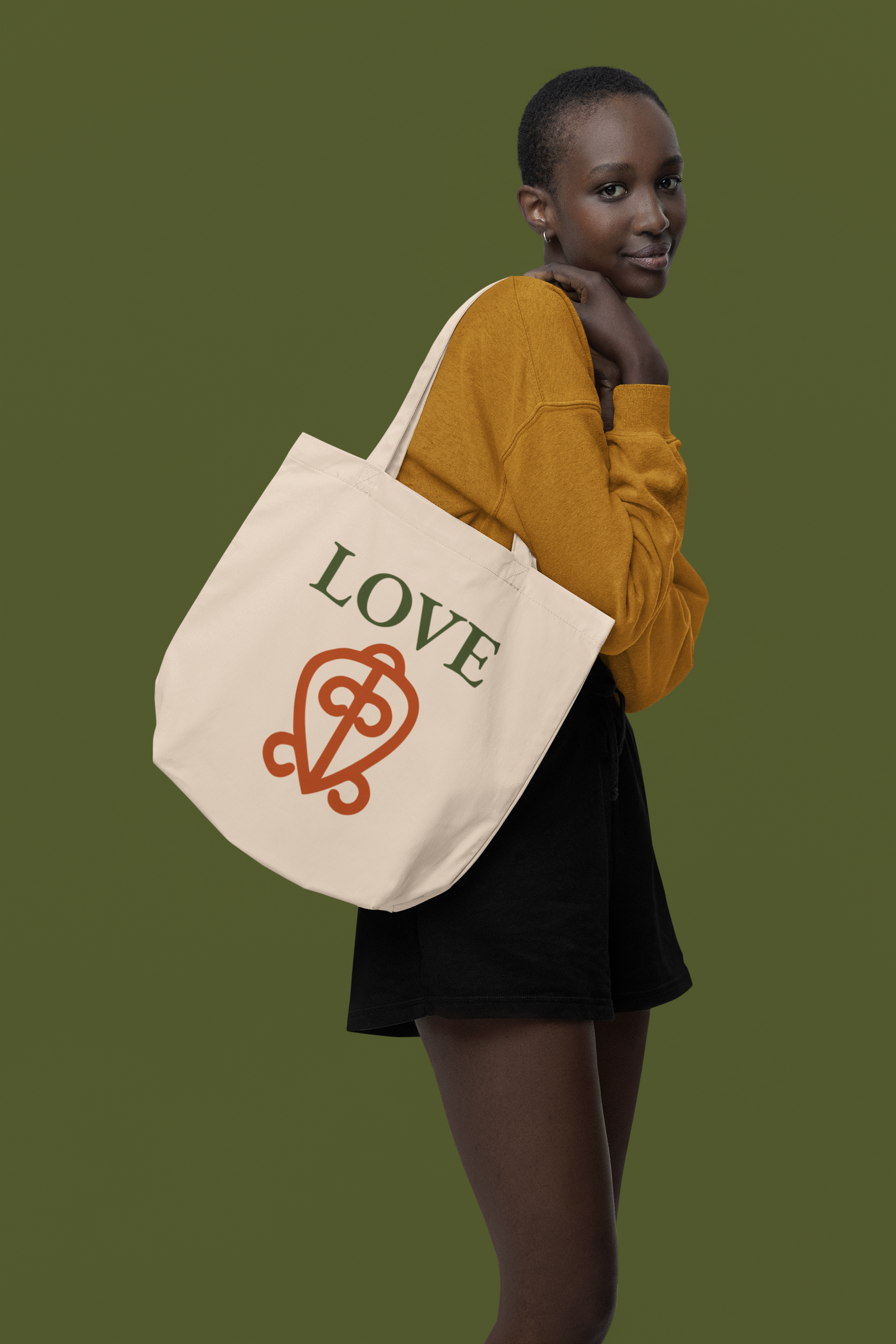 LOVE Adinkra Organic Cotton Tote Bag | Eco-Friendly African Symbol Tote by Kinky Nomad