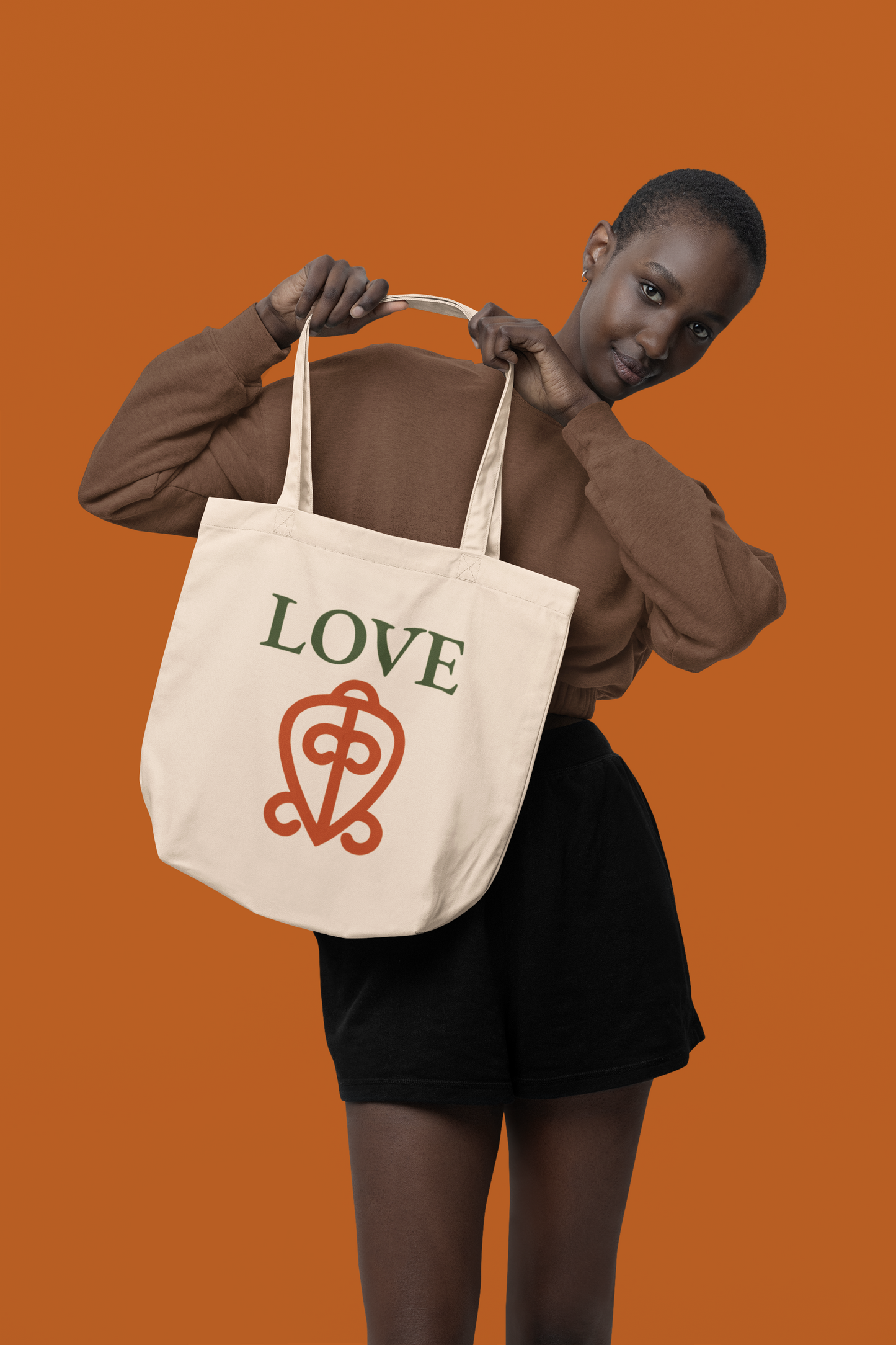 LOVE Adinkra Organic Cotton Tote Bag | Eco-Friendly African Symbol Tote by Kinky Nomad