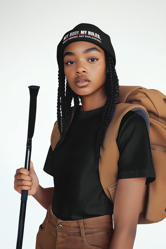 My Body My Rules Beanie – Fisherman Style Ribbed Knit Hat | Unisex Winter Accessory