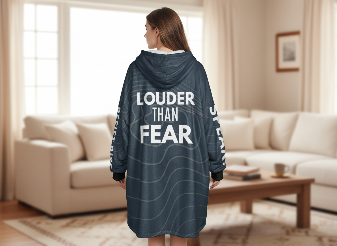 Louder Than Fear Oversized Unisex Hooded Blanket – Speak. Resist. Rise.