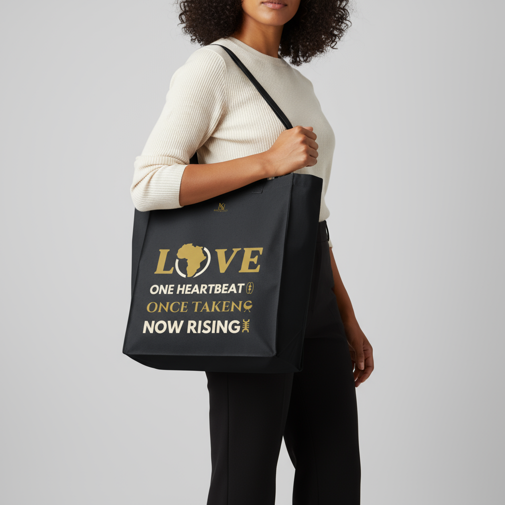 LOVE – One Heartbeat Tote Bag (Black) | Large Cotton Canvas, Eco-Friendly, Adinkra-Inspir