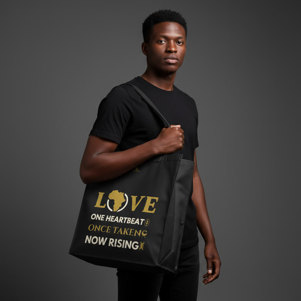LOVE – One Heartbeat Tote Bag (Black) | Large Cotton Canvas, Eco-Friendly, Adinkra-Inspir