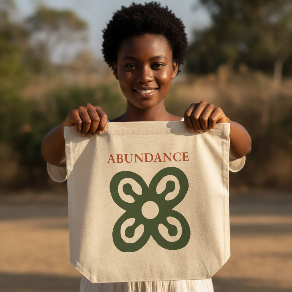 ABUNDANCE Adinkra Organic Cotton Tote Bag | Eco-Friendly African Symbol Tote by Kinky Nomad