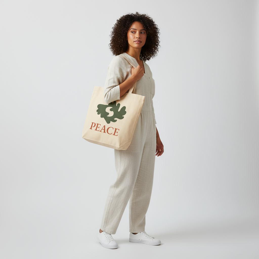 PEACE Adinkra Organic Cotton Tote Bag | Eco-Friendly African Symbol Tote by Kinky Nomad