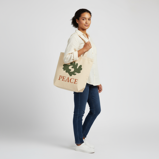 PEACE Adinkra Organic Cotton Tote Bag | Eco-Friendly African Symbol Tote by Kinky Nomad