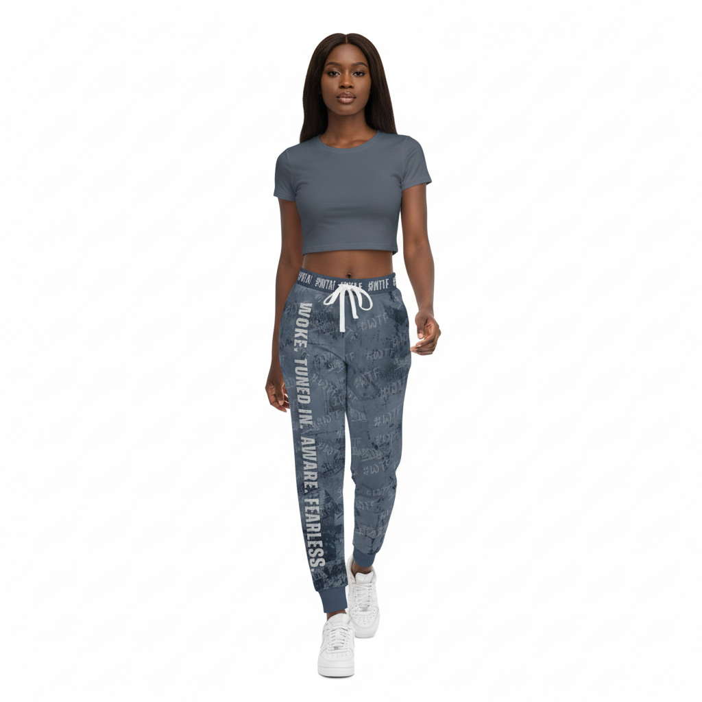 #WTAF Empowerment Joggers – Woke. Tuned In. Aware. Fearless | Slate Graffiti Print