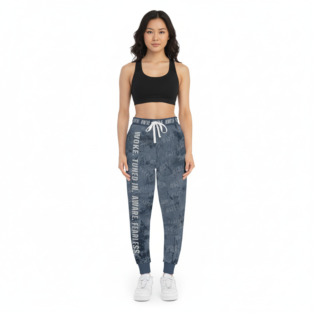 #WTAF Empowerment Joggers – Woke. Tuned In. Aware. Fearless | Slate Graffiti Print