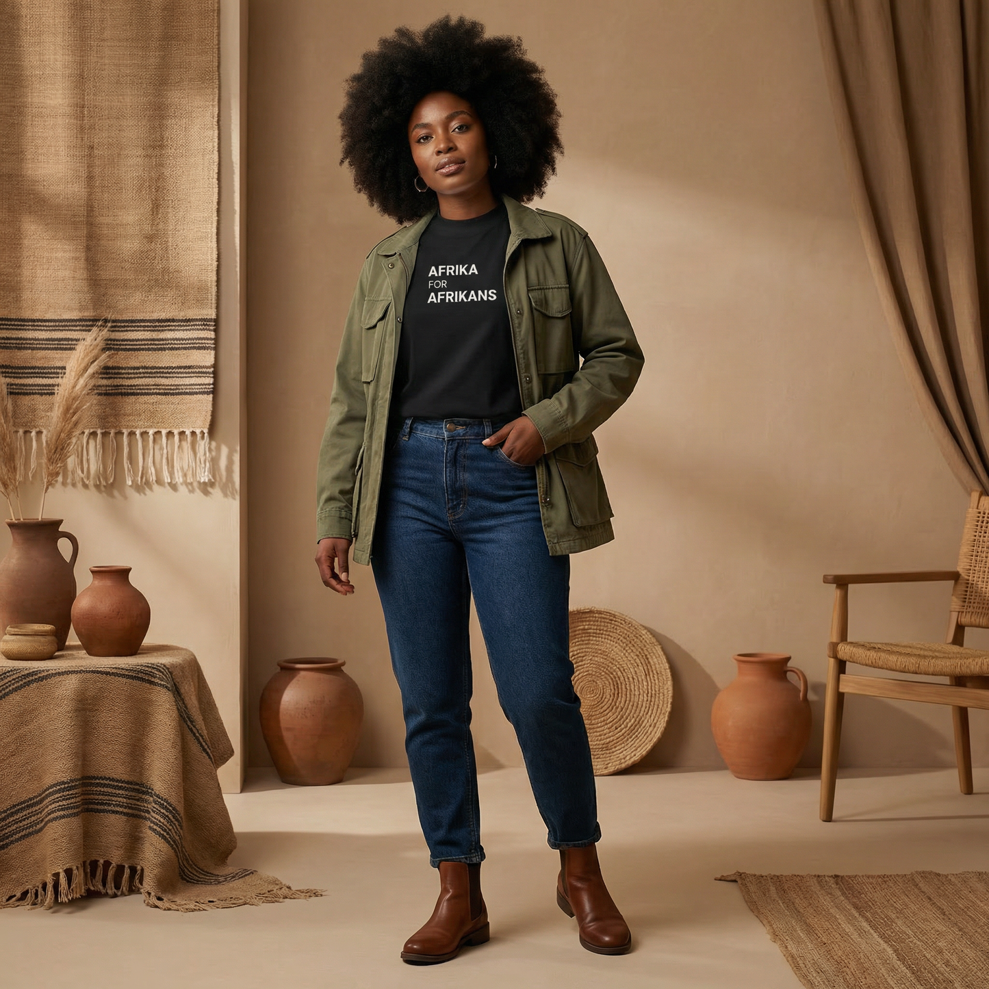 Afrika for Afrikans Oversized, High Neck Organic T-Shirt | Pan-African Streetwear