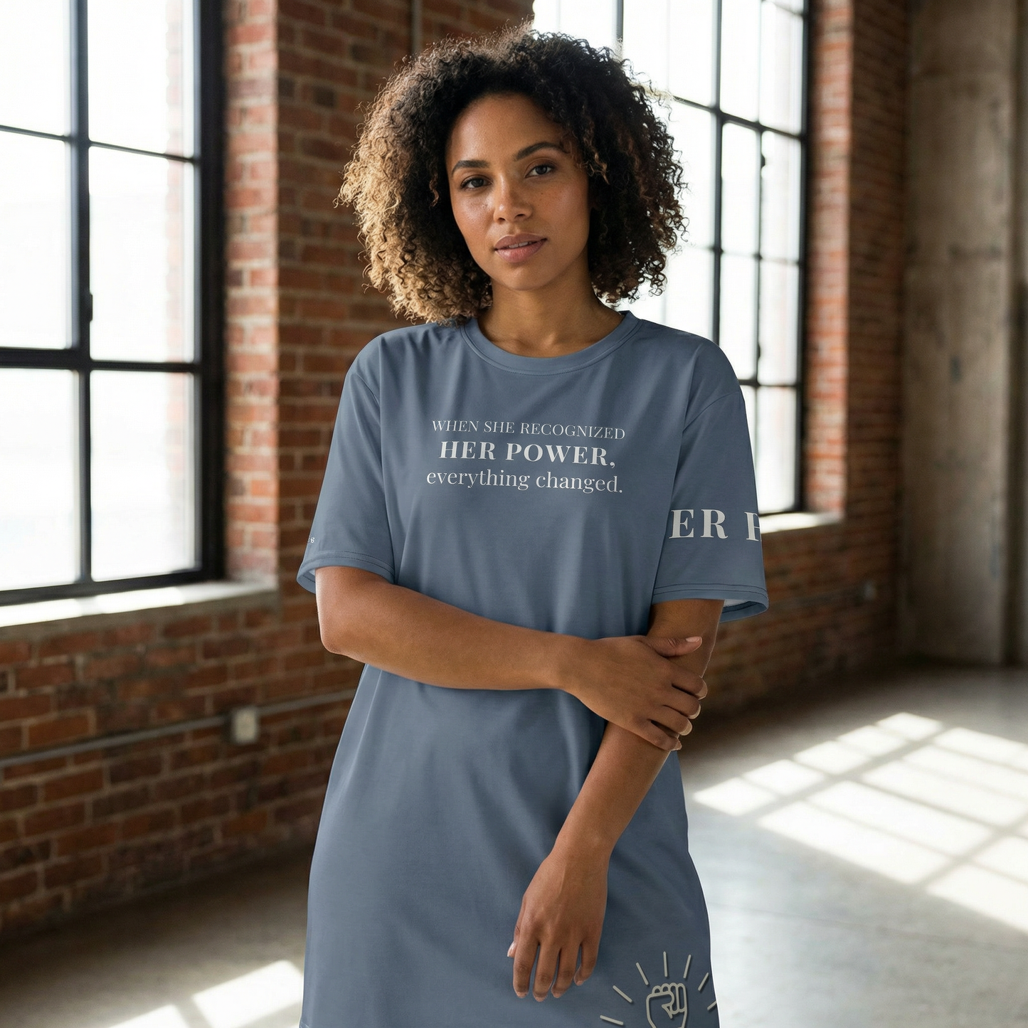 When She Recognized Her Power T-Shirt Dress – Oversized Empowerment Streetwear