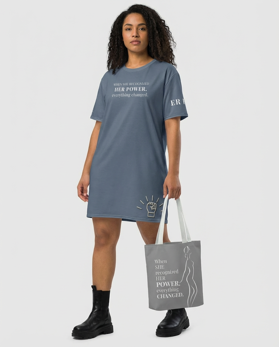 When She Recognized Her Power T-Shirt Dress – Oversized Empowerment Streetwear