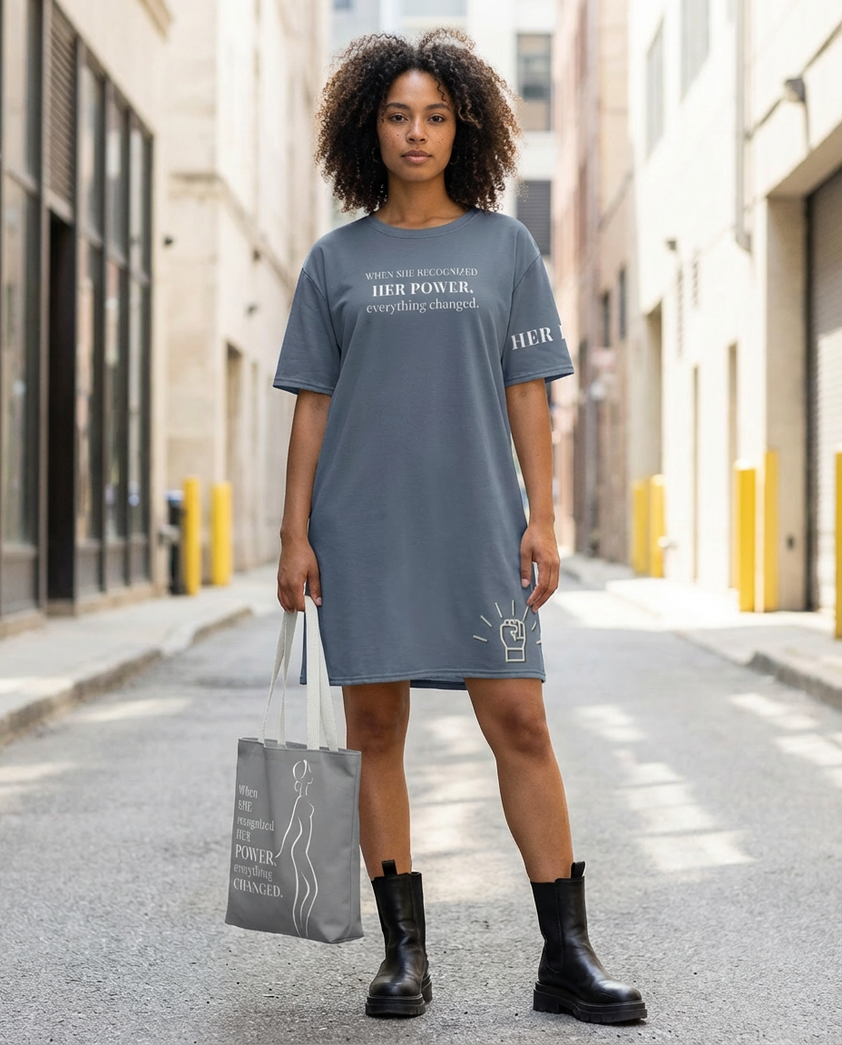 When She Recognized Her Power T-Shirt Dress – Oversized Empowerment Streetwear