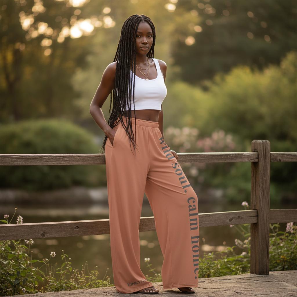 Wild Soul. Calm Home. Wide-Leg Pants — Relaxed Fit Loungewear by Kinky Nomad (Unisex)